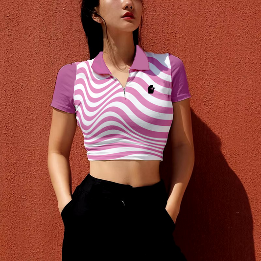 Mesmerizing Kitty Purple and White Crop Polo
