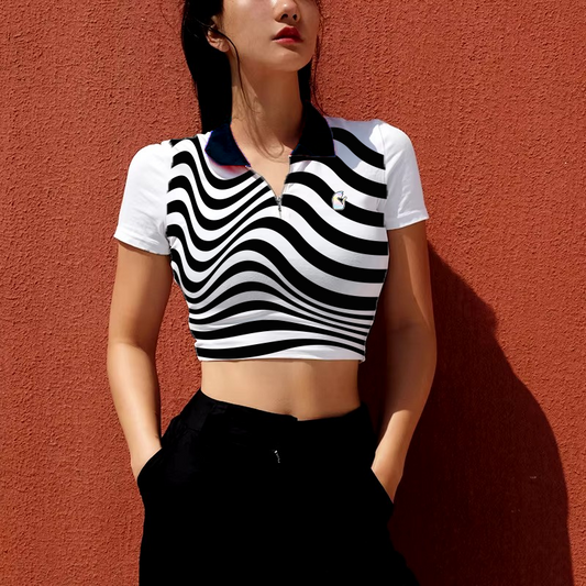 Mesmerizing Kitty Black and White Polo Crop