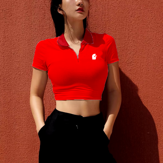 Mesmerizing Kitty Red Polo Crop