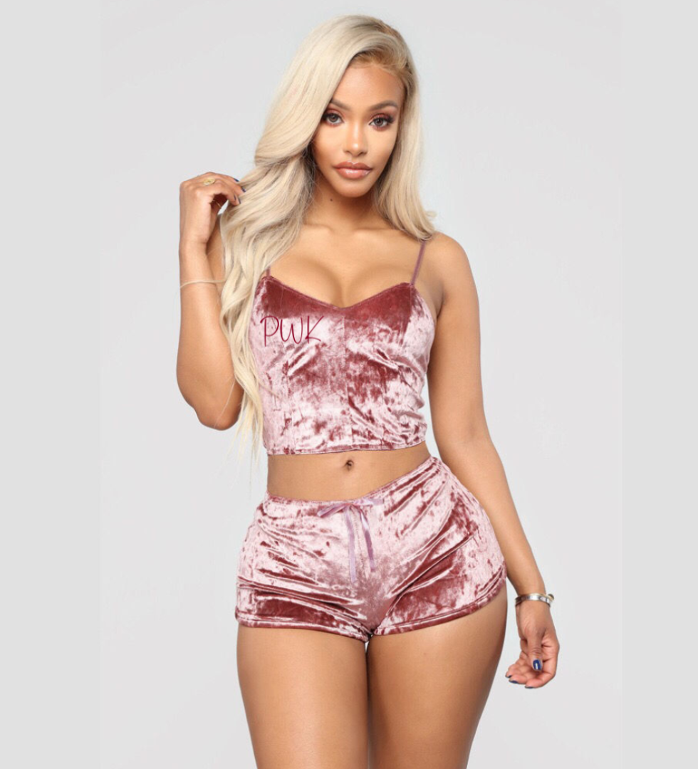 Pink Wet Kitty Velvet Pajama Set — detail shot for that luxury loungewear energy